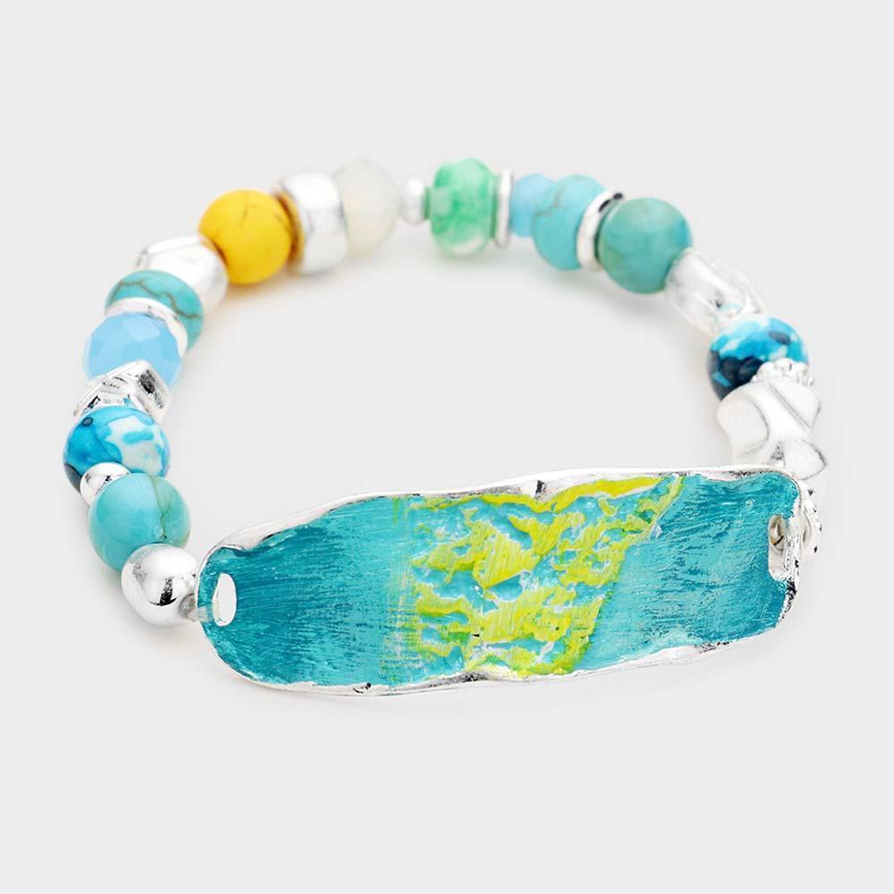 Turquoise Multi Beaded Stretch Bracelet - Jewelry Store by Erik Rayo