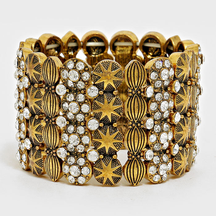 Gold Crystal Bubble Metal Bangle Stretch Bracelet