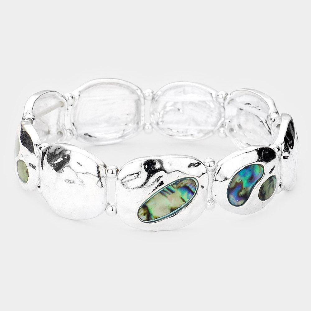 Abalone Accented Irregular Metal Stretch Bracelet - Jewelry Store by Erik Rayo