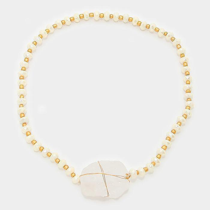 Gold Raw quartz accented pearl strand wrap stretch bracelet - Jewelry Store by Erik Rayo