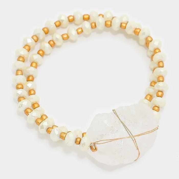 Gold Raw quartz accented pearl strand wrap stretch bracelet - Jewelry Store by Erik Rayo