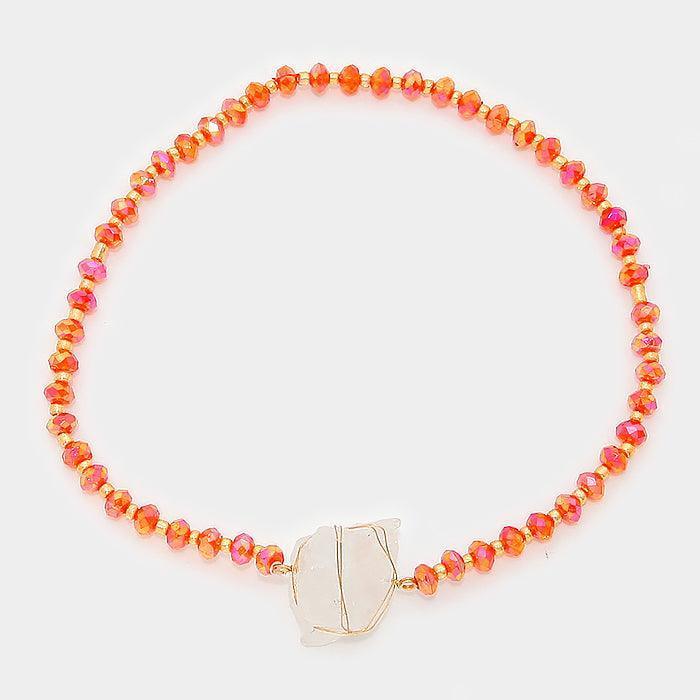 Red Raw quartz accented bead strand wrap stretch bracelet - Jewelry Store by Erik Rayo