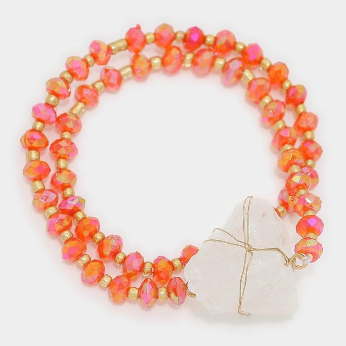 Red Raw quartz accented bead strand wrap stretch bracelet - Jewelry Store by Erik Rayo