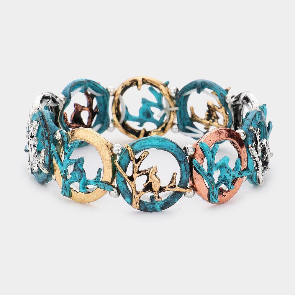 Metal Cat On Twig Stretch Bracelet - Jewelry Store by Erik Rayo