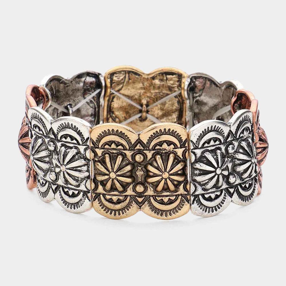 Flower Pointed Burnished Metal Stretch Bracelet - Jewelry Store by Erik Rayo
