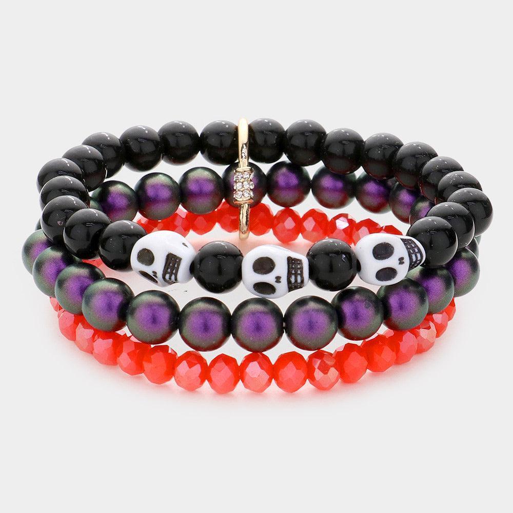 Skull Pointed Triple Layered Beaded Stretch Bracelet - Jewelry Store by Erik Rayo