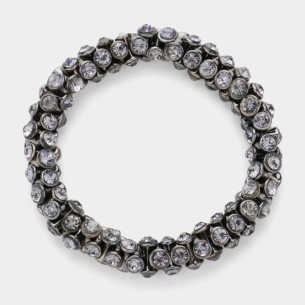 Black Round Stone Bezel Stretch Evening Bracelet - Jewelry Store by Erik Rayo