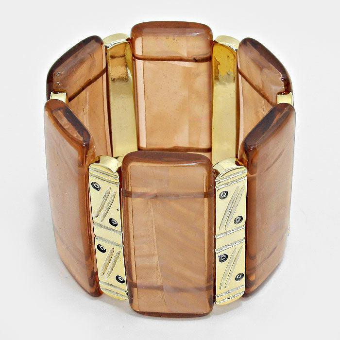 Brown Rectangle Gemstone Stretch Bracelet - Jewelry Store by Erik Rayo