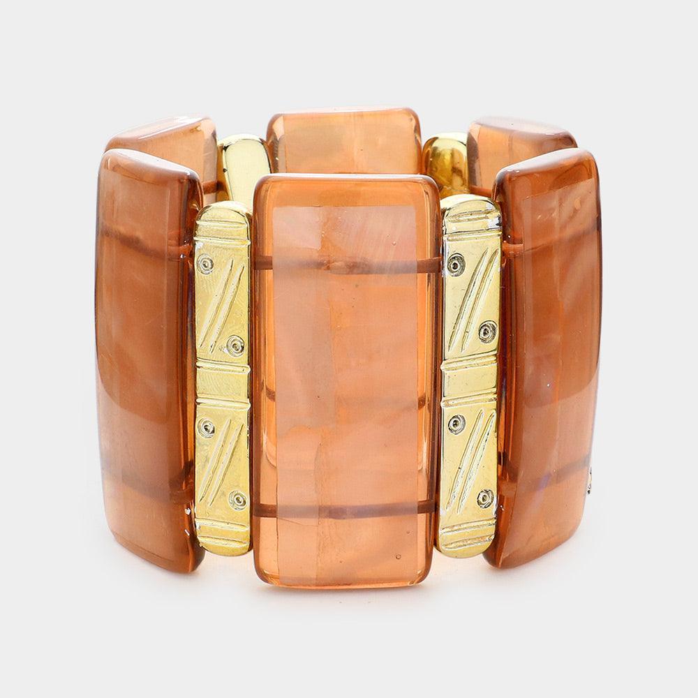 Brown Rectangle Gemstone Stretch Bracelet - Jewelry Store by Erik Rayo