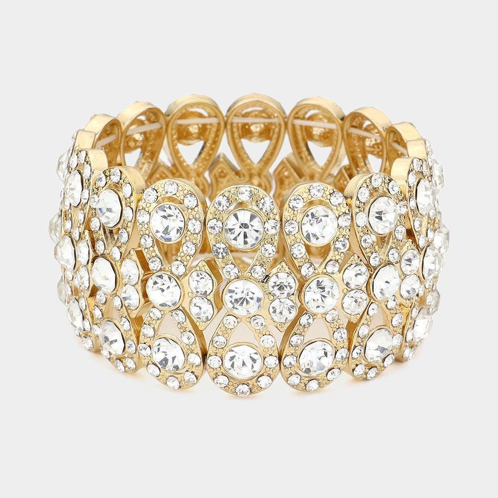 Gold Rhinestone Infinity Stretch Evening Bracelet - Jewelry Store by Erik Rayo