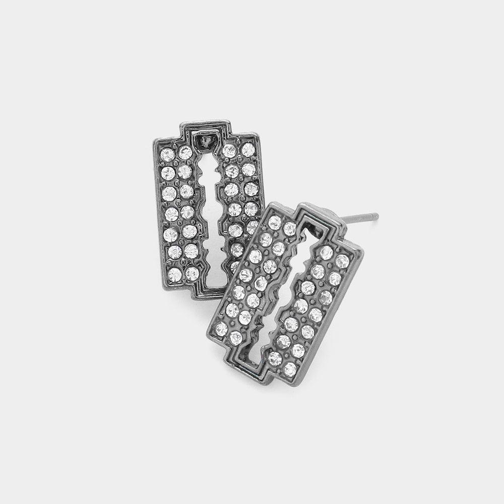 Razor Blade Rhinestone Stud Earrings - Jewelry Store by Erik Rayo