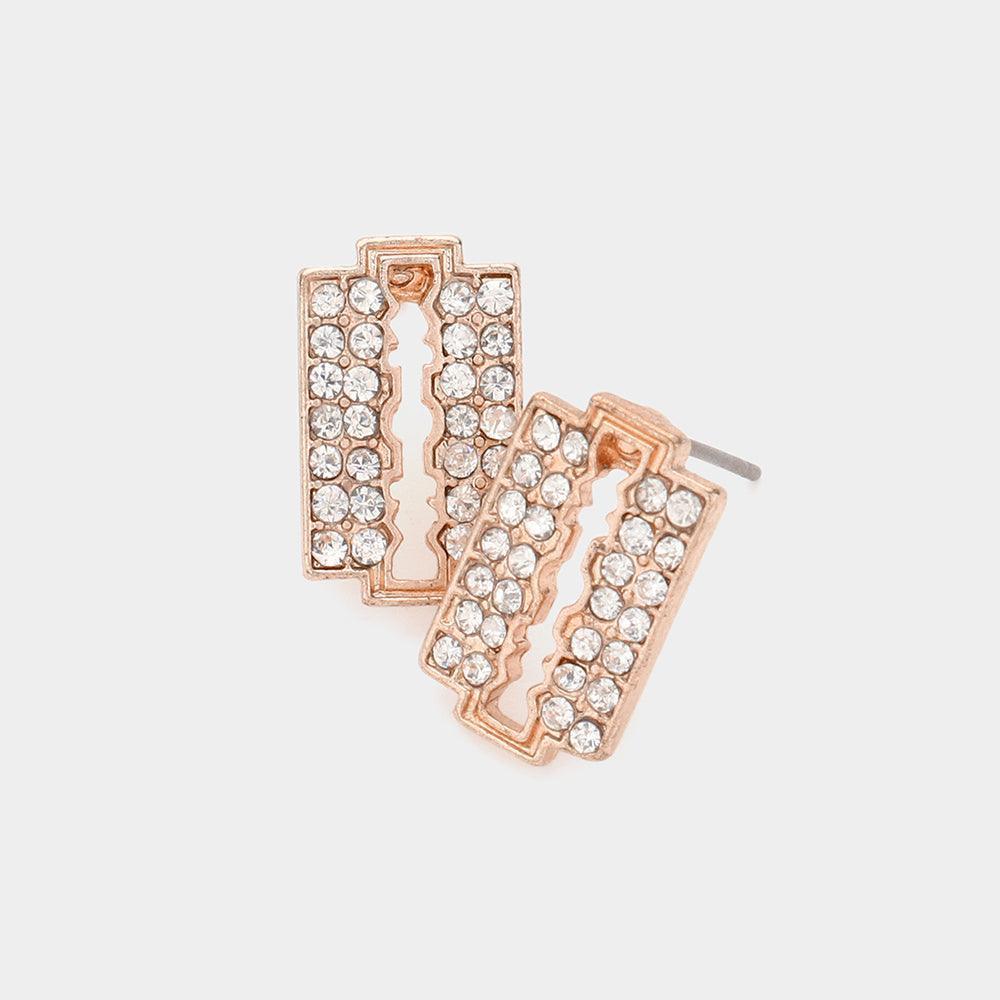 Rose Gold Razor Blade Rhinestone Stud Earrings - Jewelry Store by Erik Rayo