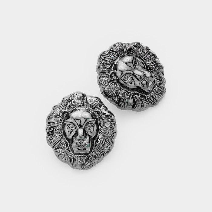 Hematite Metal Lion Stud Earrings - Jewelry Store by Erik Rayo
