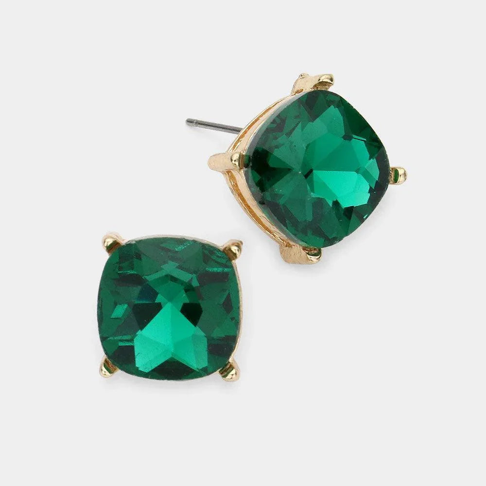 Emerald Square Stone Stud Earrings - Jewelry Store by Erik Rayo