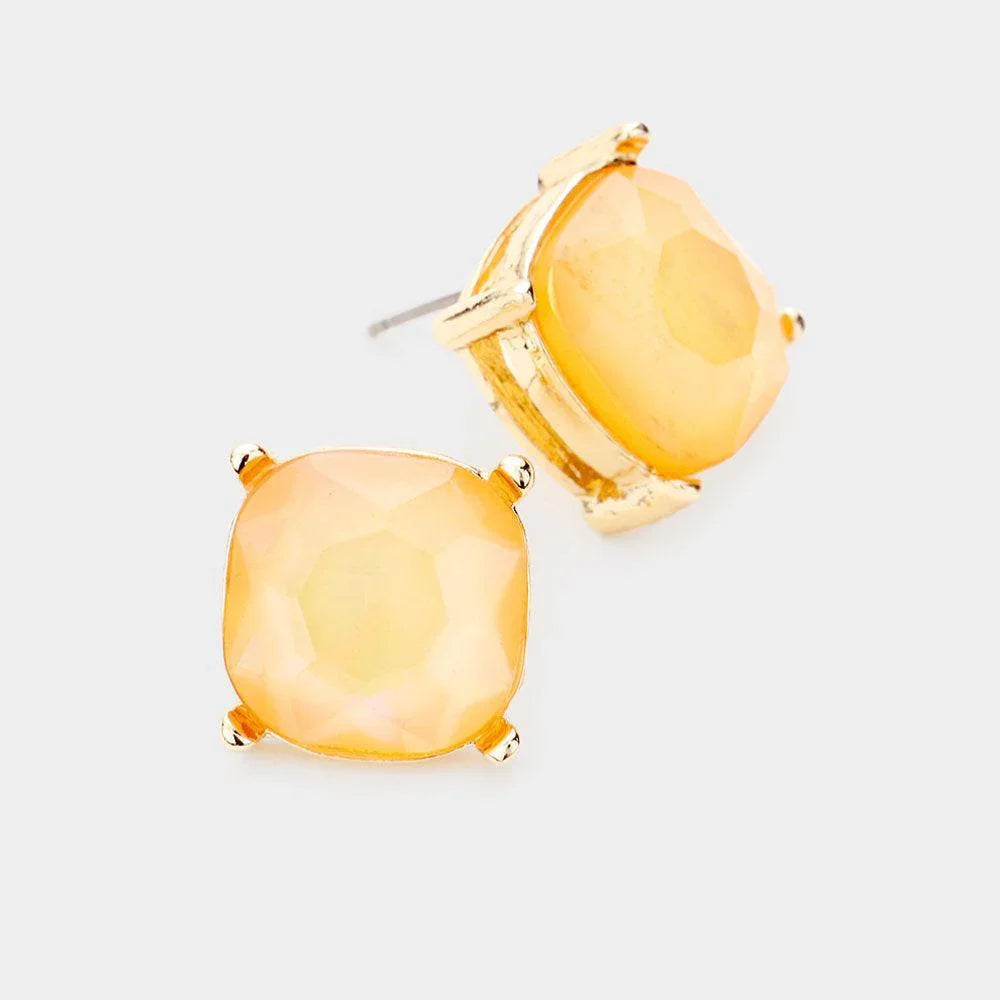 Peach Square Stone Stud Earrings - Jewelry Store by Erik Rayo