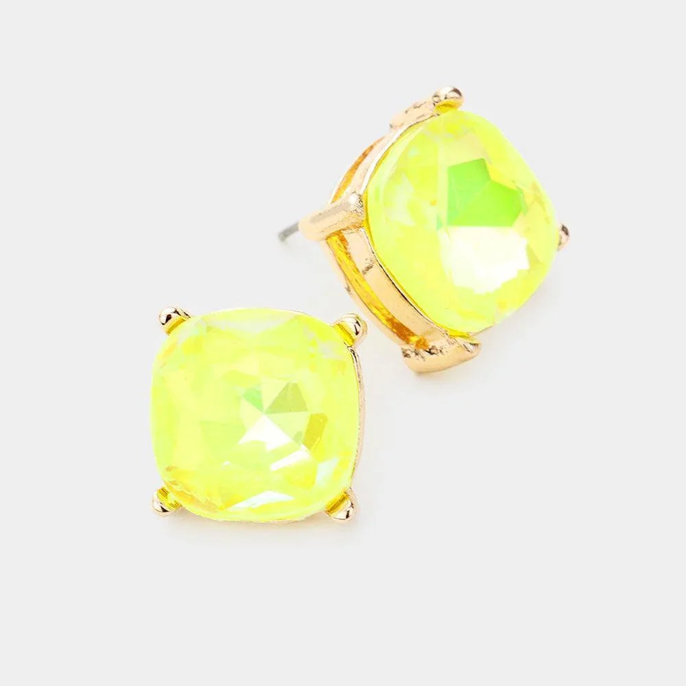 Yellow Square Stone Stud Earrings - Jewelry Store by Erik Rayo