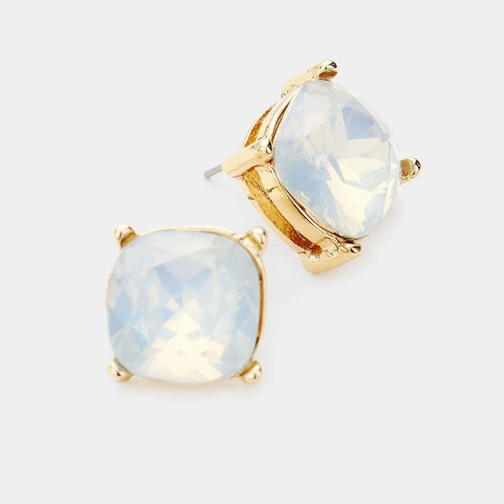 White Square Stone Stud Earrings - Jewelry Store by Erik Rayo