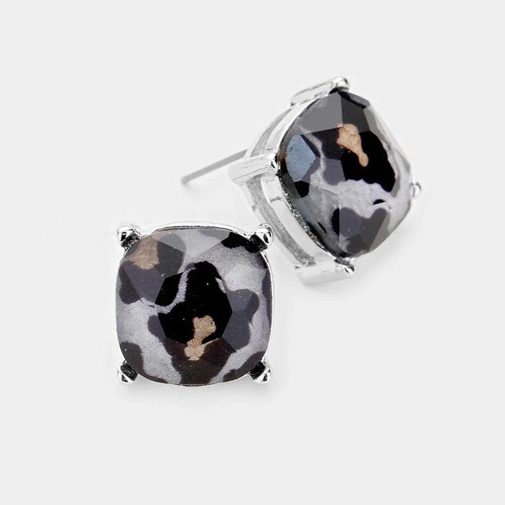Leopard Square Stone Stud Earrings - Jewelry Store by Erik Rayo
