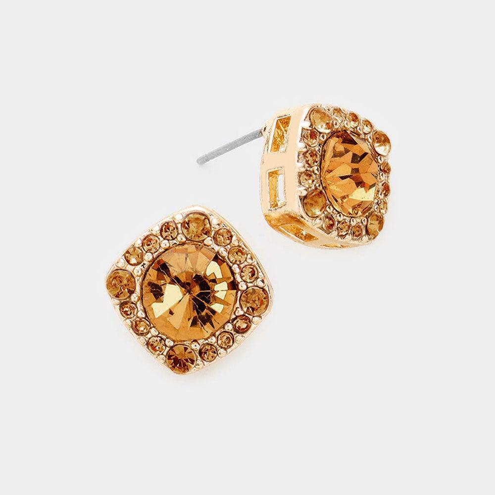 Gold Round Stone Accented Stud Evening Earrings - Jewelry Store by Erik Rayo