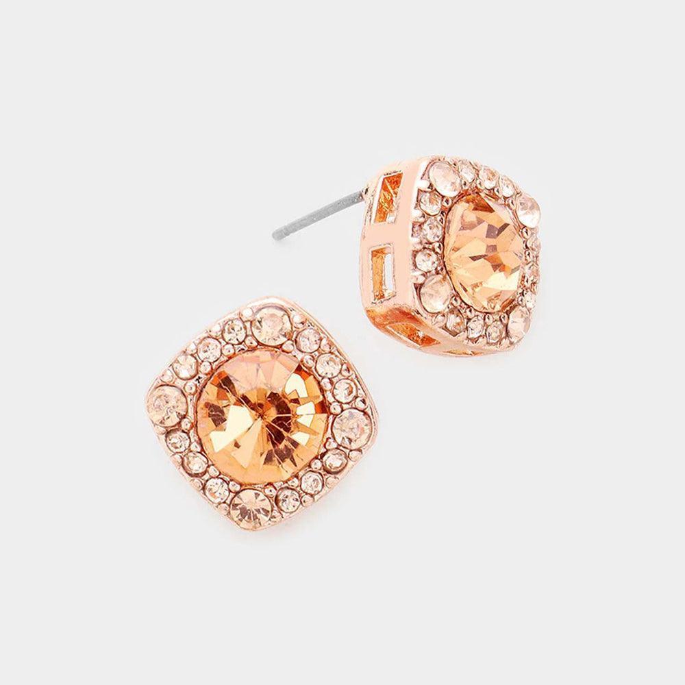 Peach Round Stone Accented Stud Evening Earrings - Jewelry Store by Erik Rayo