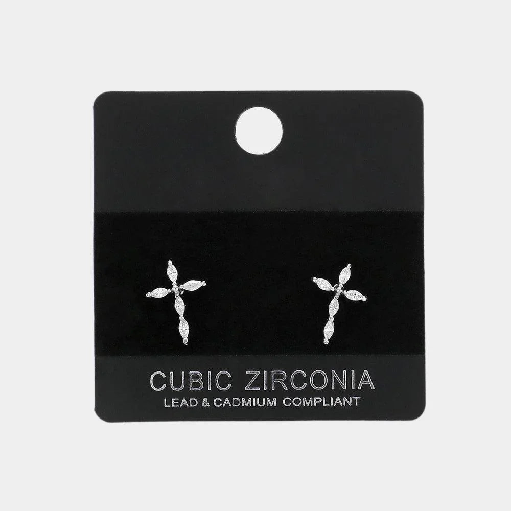 Silver CZ Cross Stud Evening Earrings - Jewelry Store by Erik Rayo