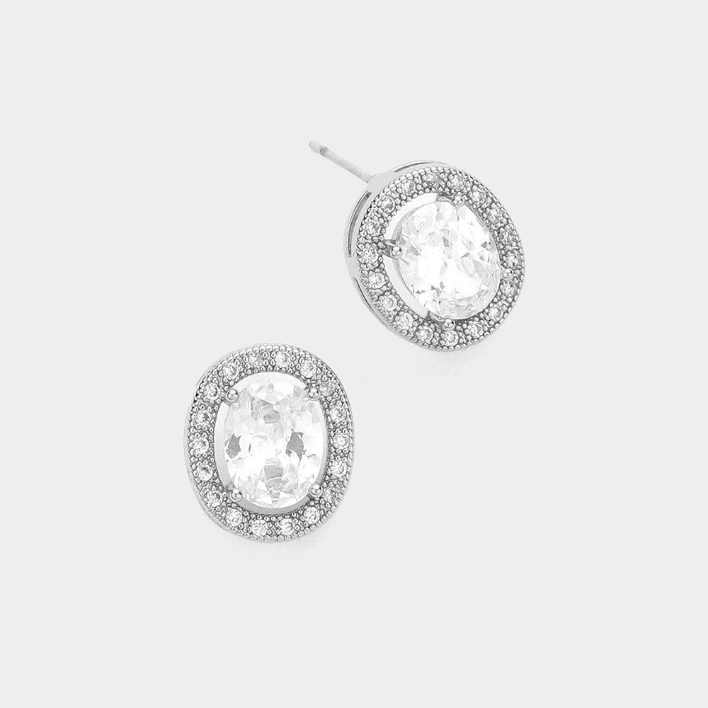 Oval CZ Stone Stud Earrings - Jewelry Store by Erik Rayo