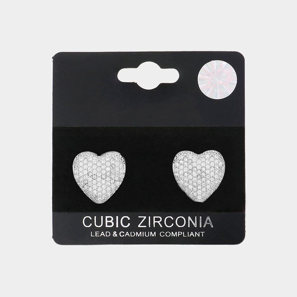 CZ Stone Paved Heart Stud Earrings - Jewelry Store by Erik Rayo