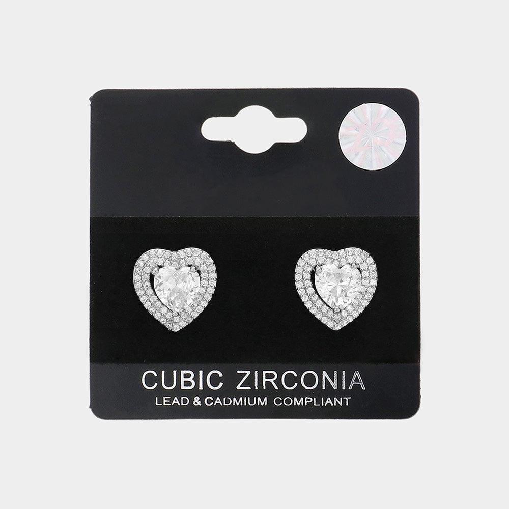 CZ Stone Heart Stud Earrings - Jewelry Store by Erik Rayo