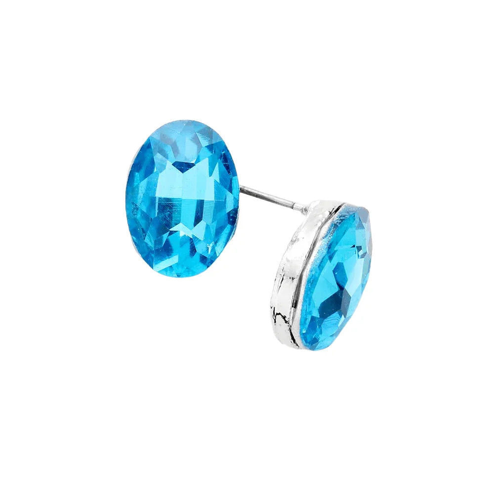 Aqua Oval Crystal Evening Stud Earrings - Jewelry Store by Erik Rayo