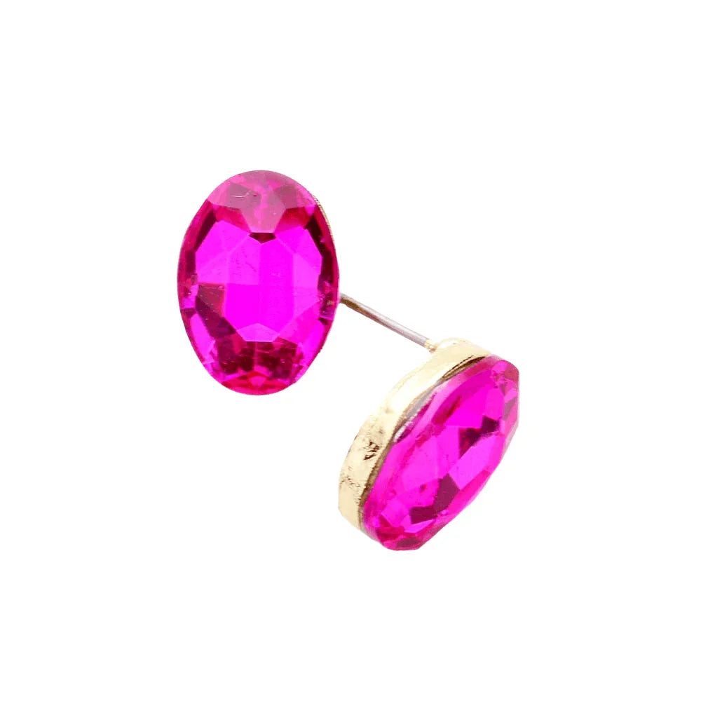 Gold Oval Crystal Evening Stud Earrings - Jewelry Store by Erik Rayo
