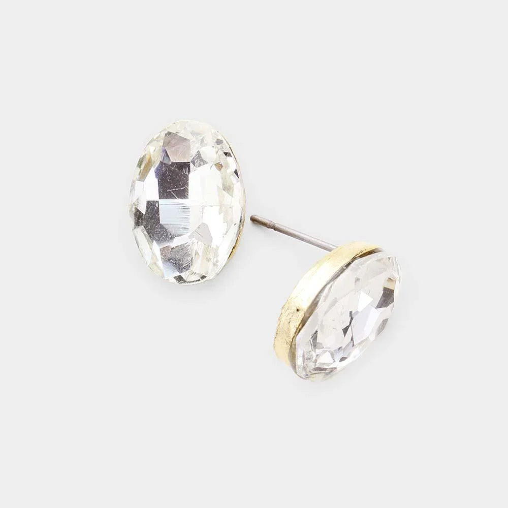 Gold Oval Crystal Evening Stud Earrings - Jewelry Store by Erik Rayo
