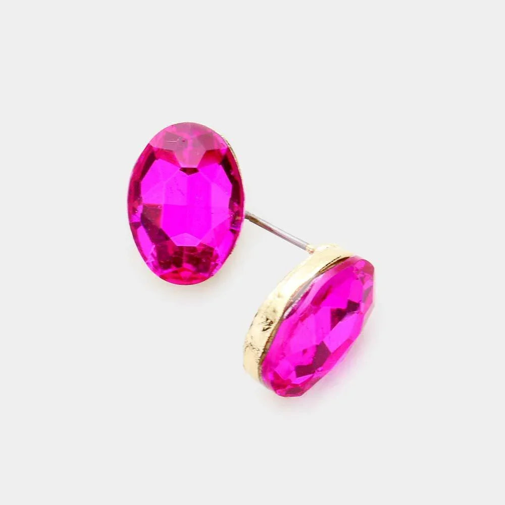 Gold Oval Crystal Evening Stud Earrings - Jewelry Store by Erik Rayo