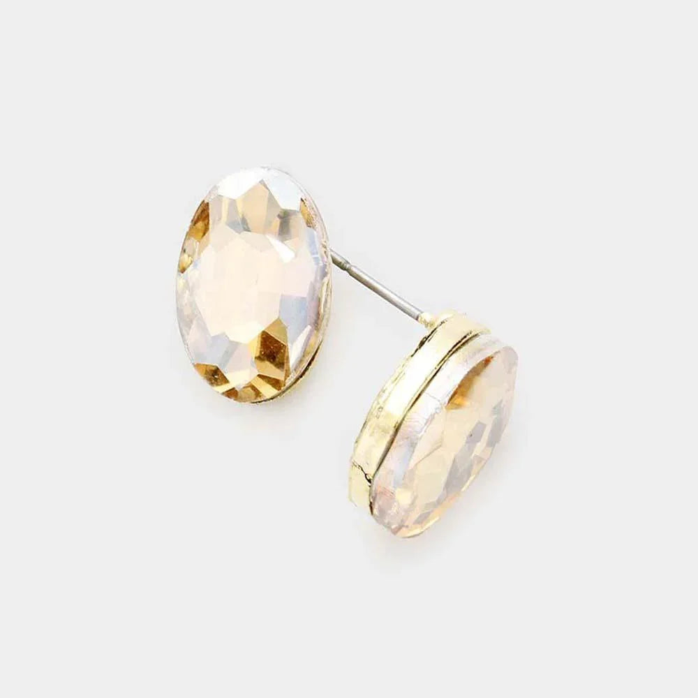 Gold Oval Crystal Evening Stud Earrings - Jewelry Store by Erik Rayo