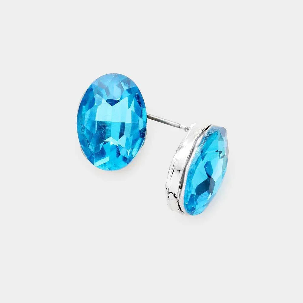Aqua Oval Crystal Evening Stud Earrings - Jewelry Store by Erik Rayo