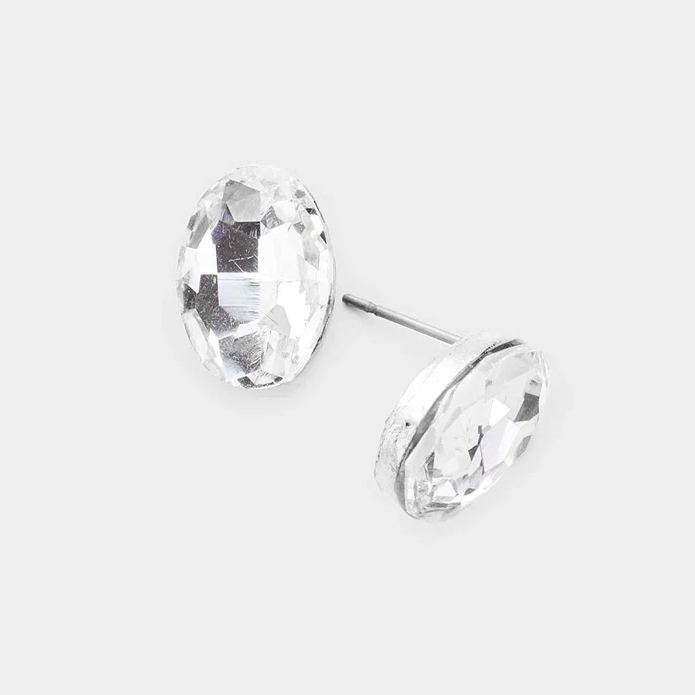 Silver Oval Crystal Evening Stud Earrings - Jewelry Store by Erik Rayo