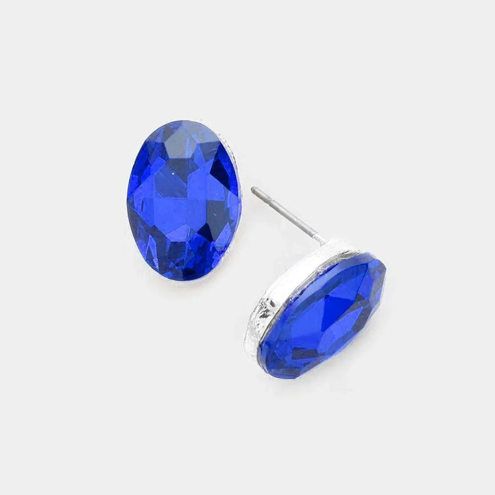 Silver Oval Crystal Evening Stud Earrings - Jewelry Store by Erik Rayo