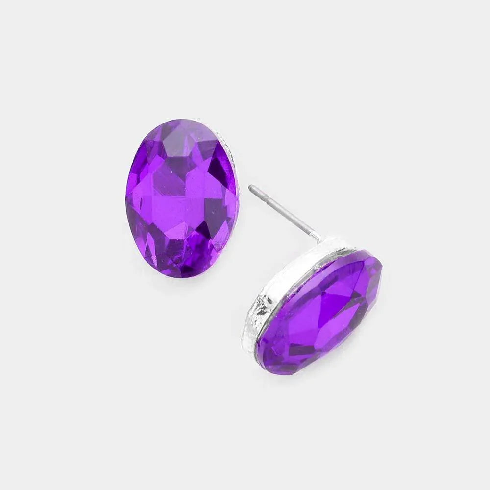 Silver Oval Crystal Evening Stud Earrings - Jewelry Store by Erik Rayo