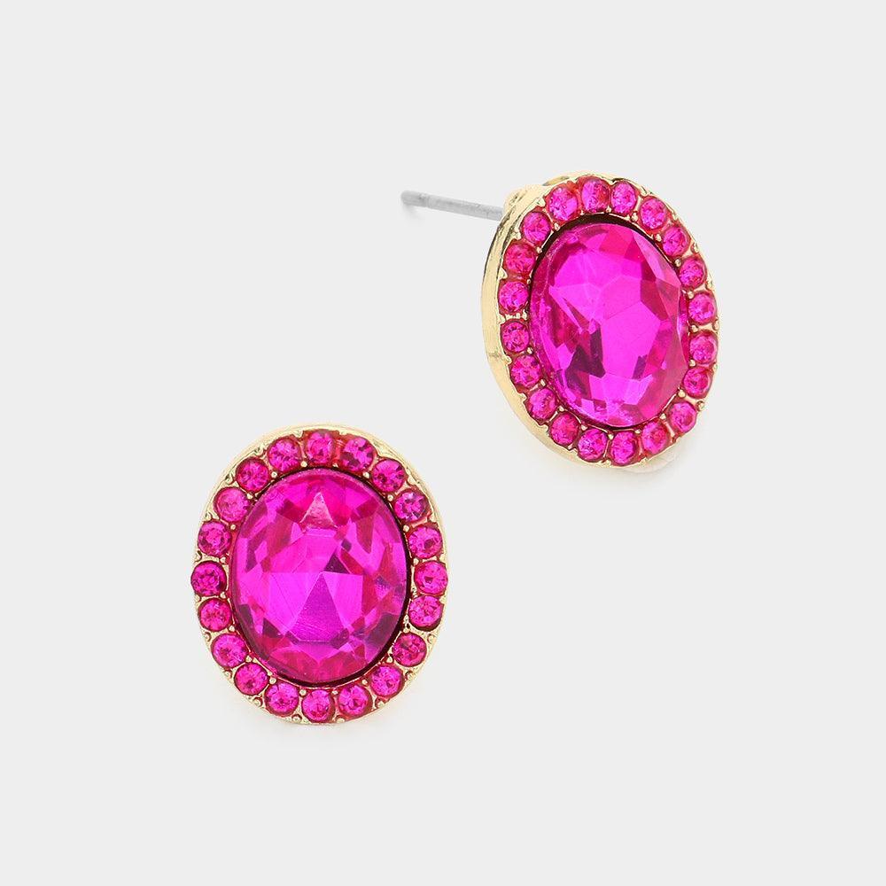 Red Oval Stone Stud Evening Earrings - Jewelry Store by Erik Rayo