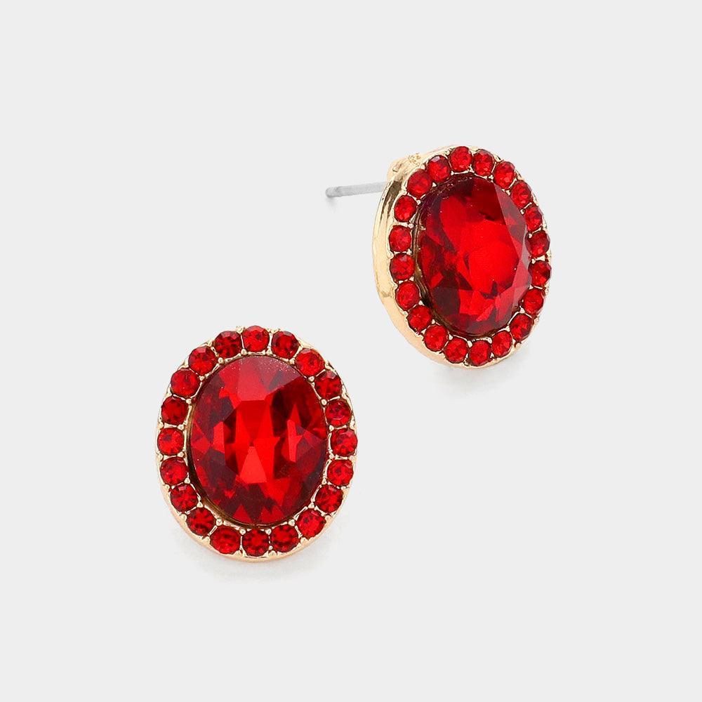 Red Oval Stone Stud Evening Earrings - Jewelry Store by Erik Rayo