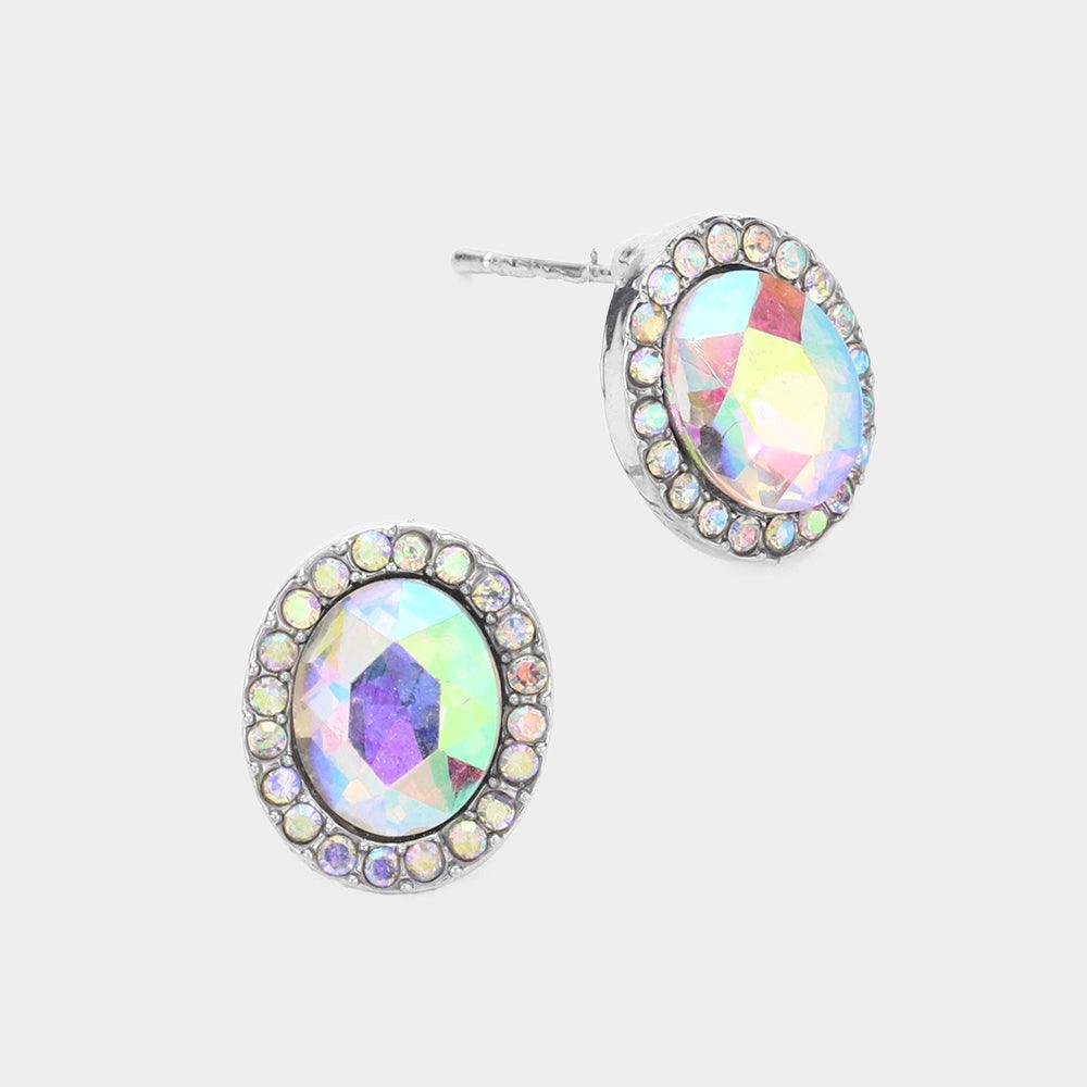 Silver Oval Stone Stud Evening Earrings - Jewelry Store by Erik Rayo