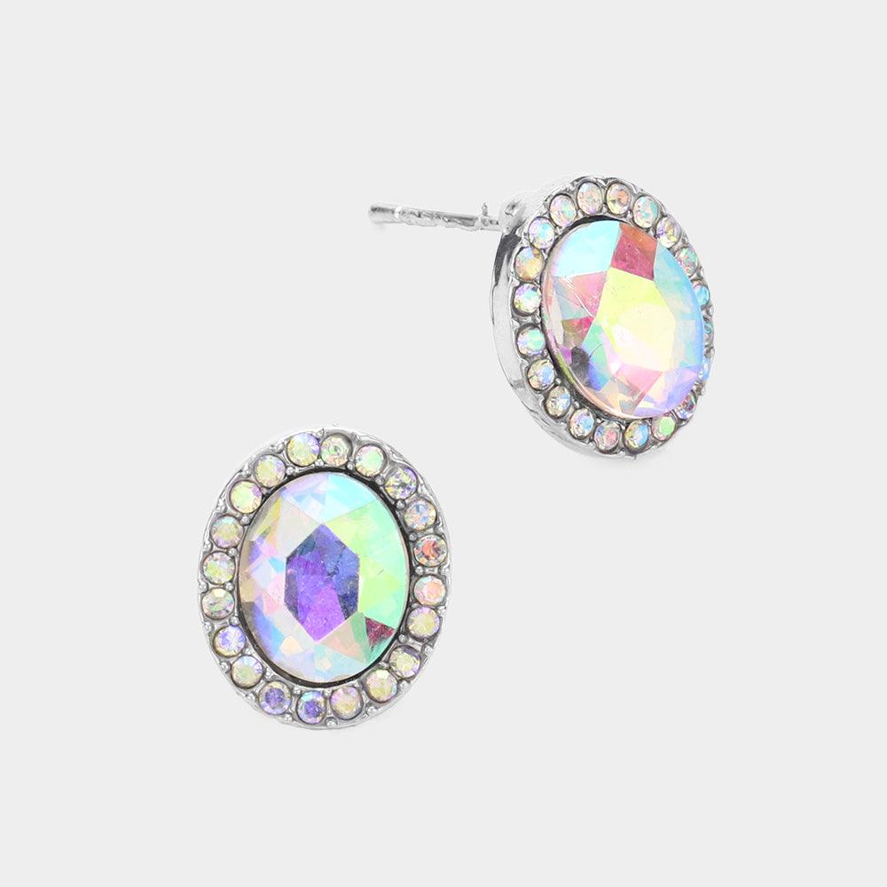 Silver Oval Stone Stud Evening Earrings