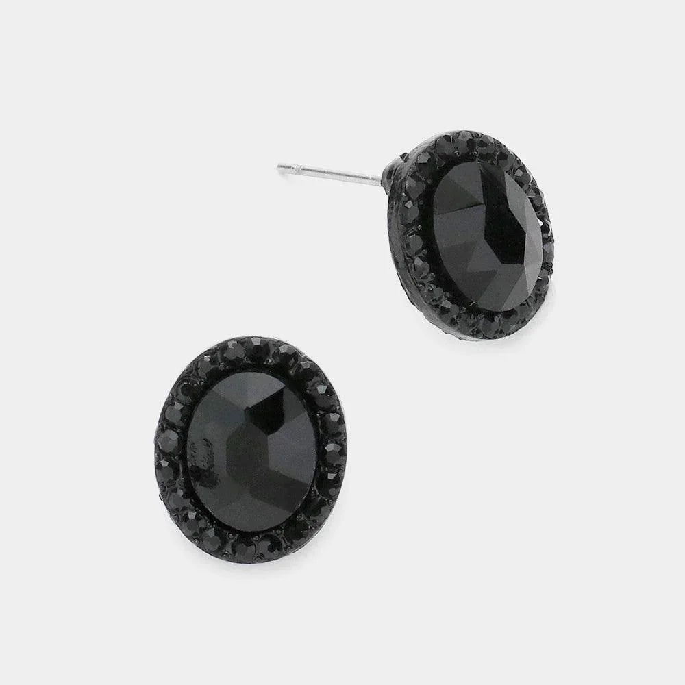 Black Oval Stone Stud Evening Earrings - Jewelry Store by Erik Rayo