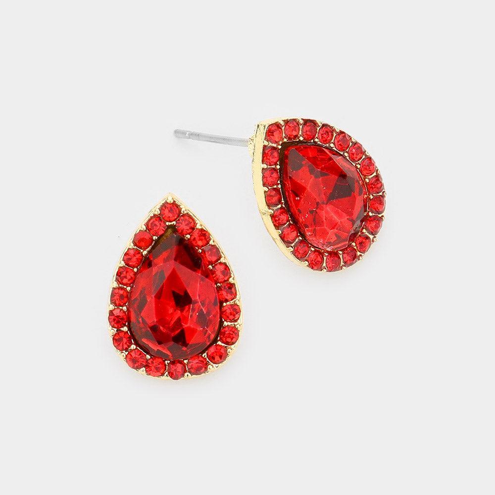 Red Teardrop Stone Evening Stud Earrings - Jewelry Store by Erik Rayo