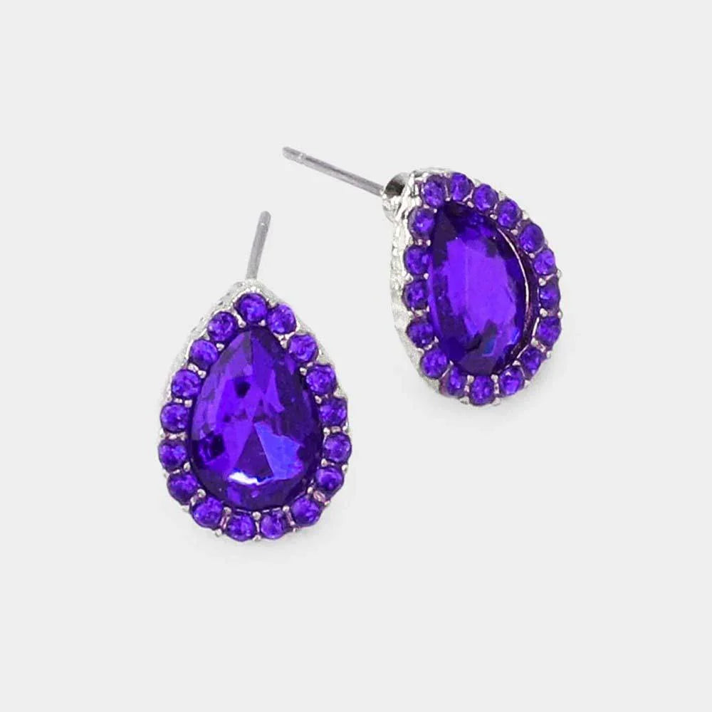 Purple Teardrop Stone Evening Stud Earrings - Jewelry Store by Erik Rayo