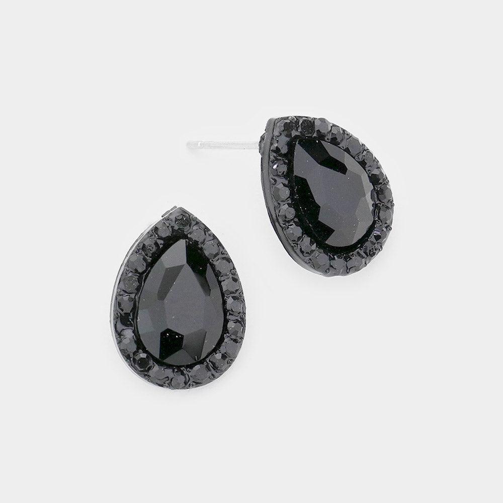 Black Teardrop Stone Evening Stud Earrings