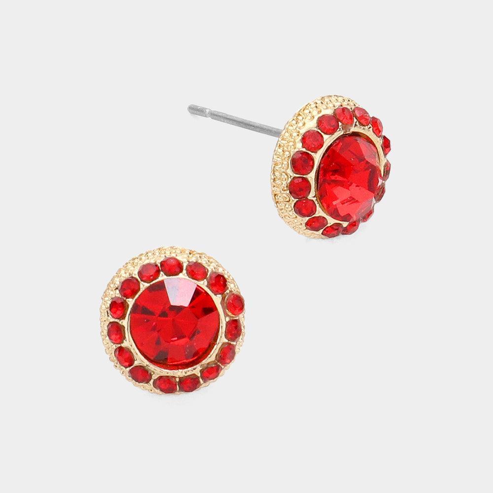 Red Round Stone Stud Evening Earrings - Jewelry Store by Erik Rayo
