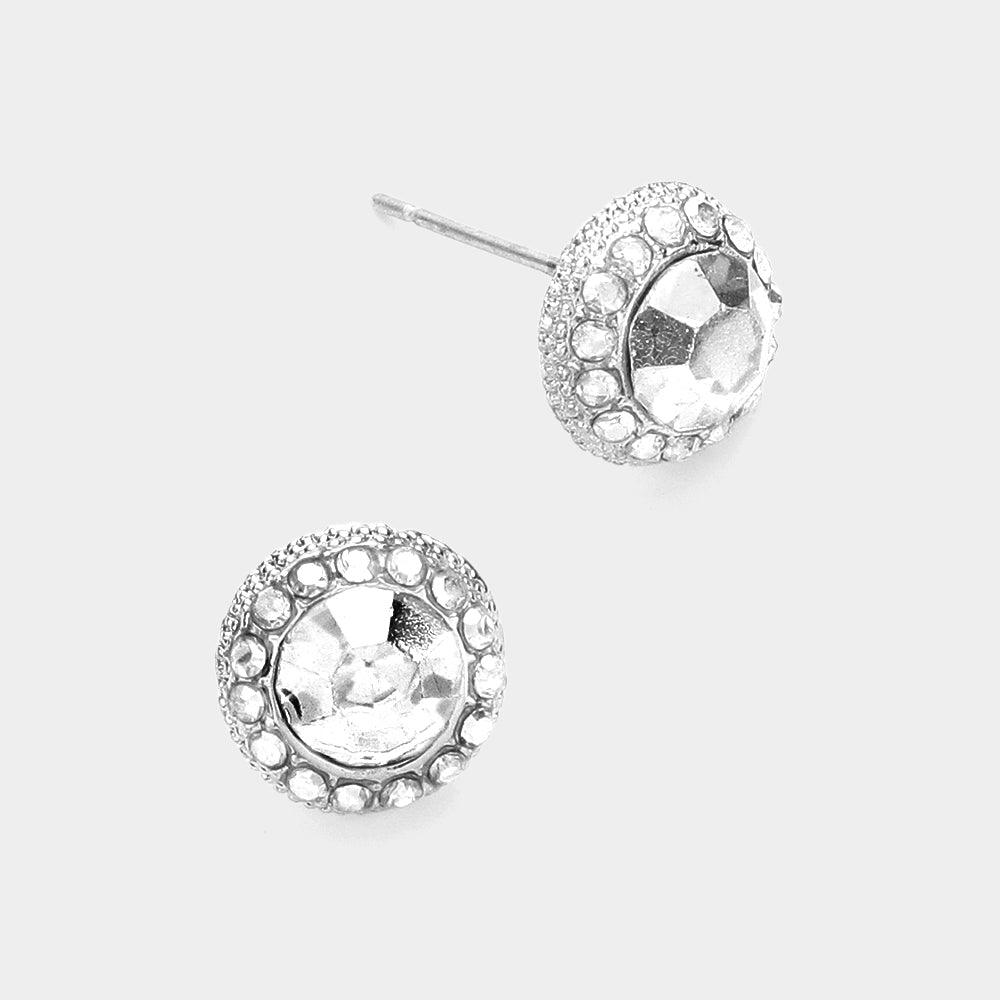 Silver Round Stone Stud Evening Earrings