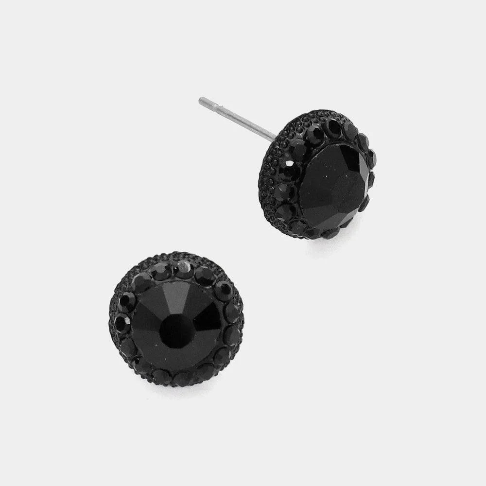 Black Round Stone Stud Evening Earrings - Jewelry Store by Erik Rayo