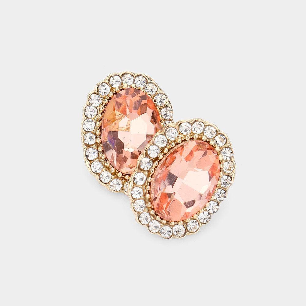 Peach Oval Stone Stud Evening Earrings - Jewelry Store by Erik Rayo