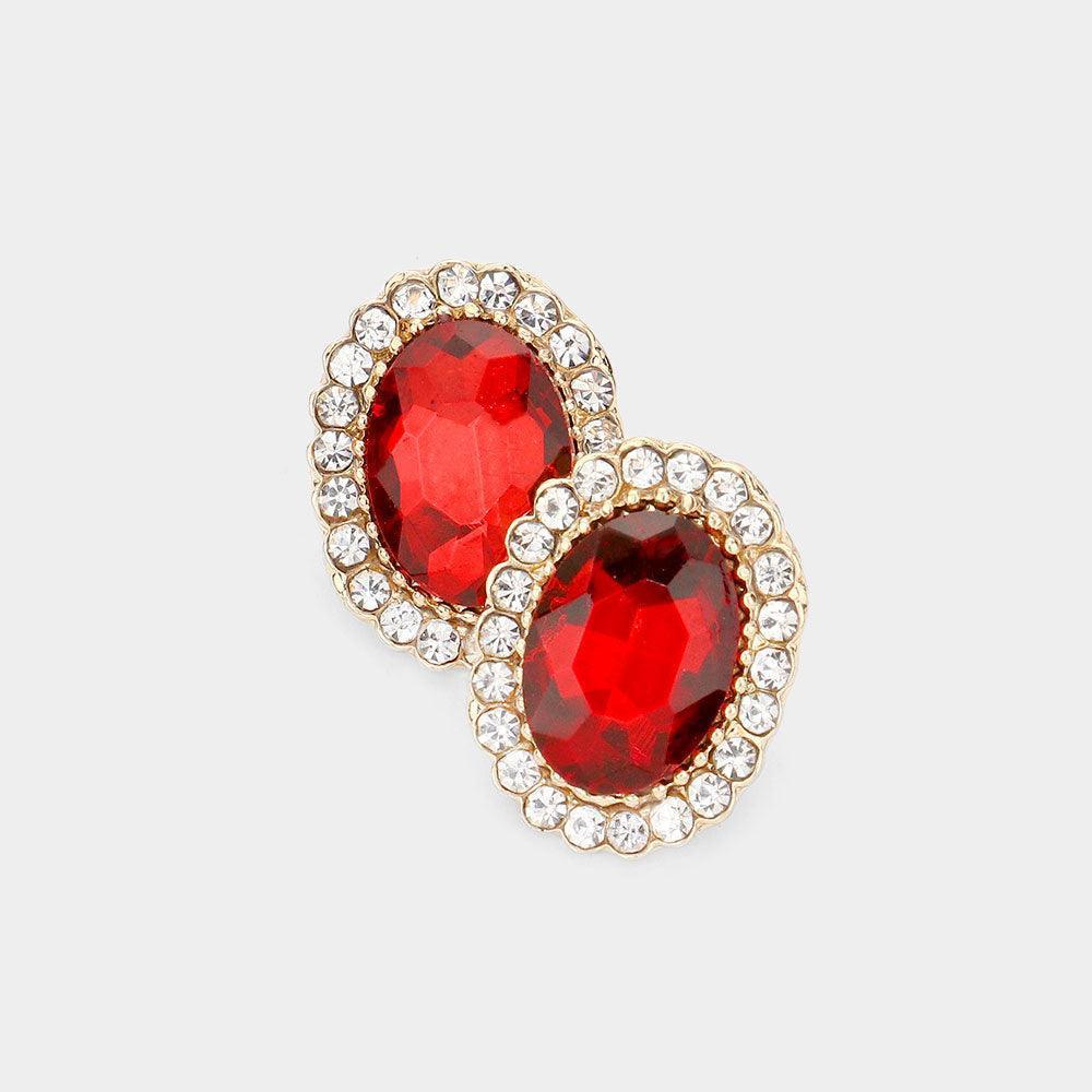 Red Oval Stone Stud Evening Earrings - Jewelry Store by Erik Rayo